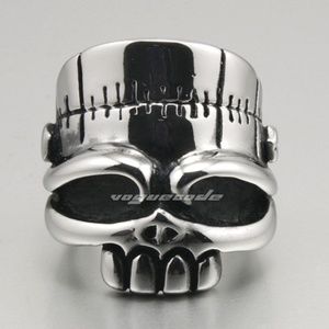 Silver Stainless Frankenstein Bart Simpson Skull Head Ring Modern Artisan Sz 10